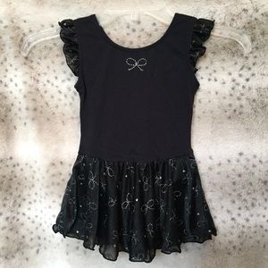 Black Dance Leotard w/ Attached Sheer Black Skirt